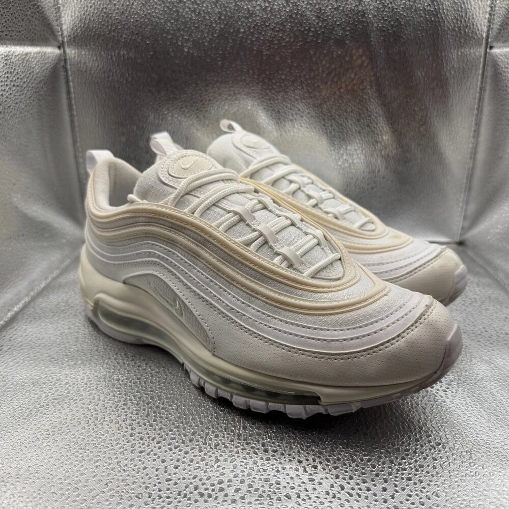 Size 7Y Nike Air Max 97 GS Triple White Wolf Gray Kids Athletic Shoes 921522-104